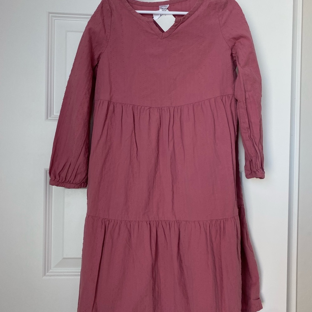 Carter’s Girls' Dark Pink Long Sleeve Cotton Tiered Dress, size 6x